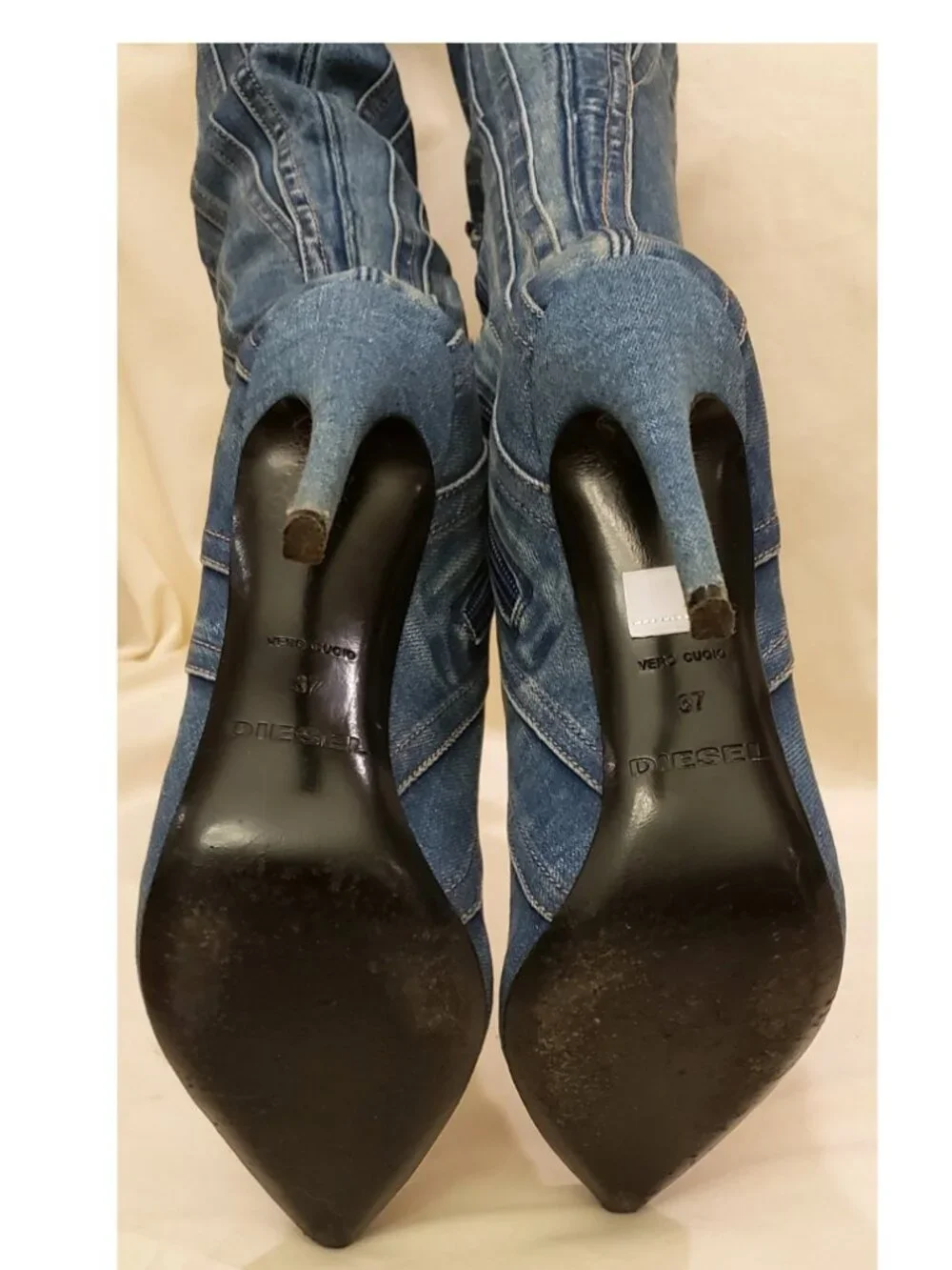 Diesel D-Yucca Over-the-Knee Stretch Denim Boots Size EU 37/US 6-6.5 Blue